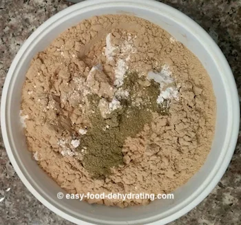 vitamin powder ready to stir (carefully!) Vitamin mix for adding to homemade dog food, ready to stir