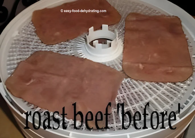 Roast Beef before dehydrating, on a Nesco dehydrator tray