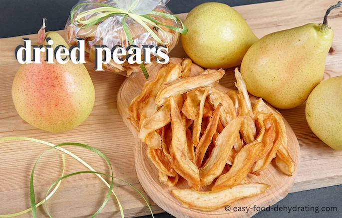 dehydrated pears on a table, with loose pears