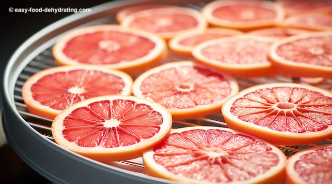 Sliced grapefruit on dehydrator
