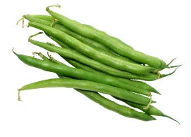 Fresh green beans pile on white background