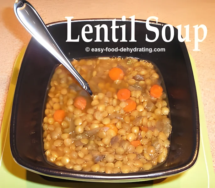 Tasty Lentil soup in a square bowl, with a spoon