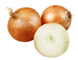 Whole yellow onions and one sliced open