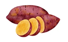 Whole and sliced sweet potatoes