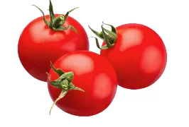 Whole red tomatoes with green stems